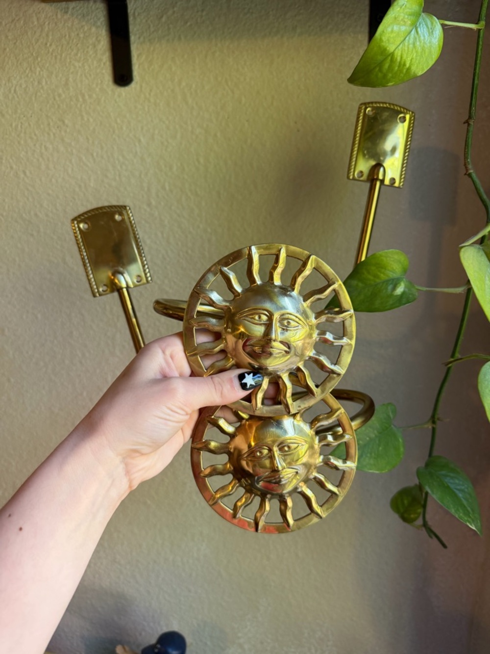 Whimsy Celestial Brass Sunface Curtain Tiebacks - Gold Decorative Home Accent